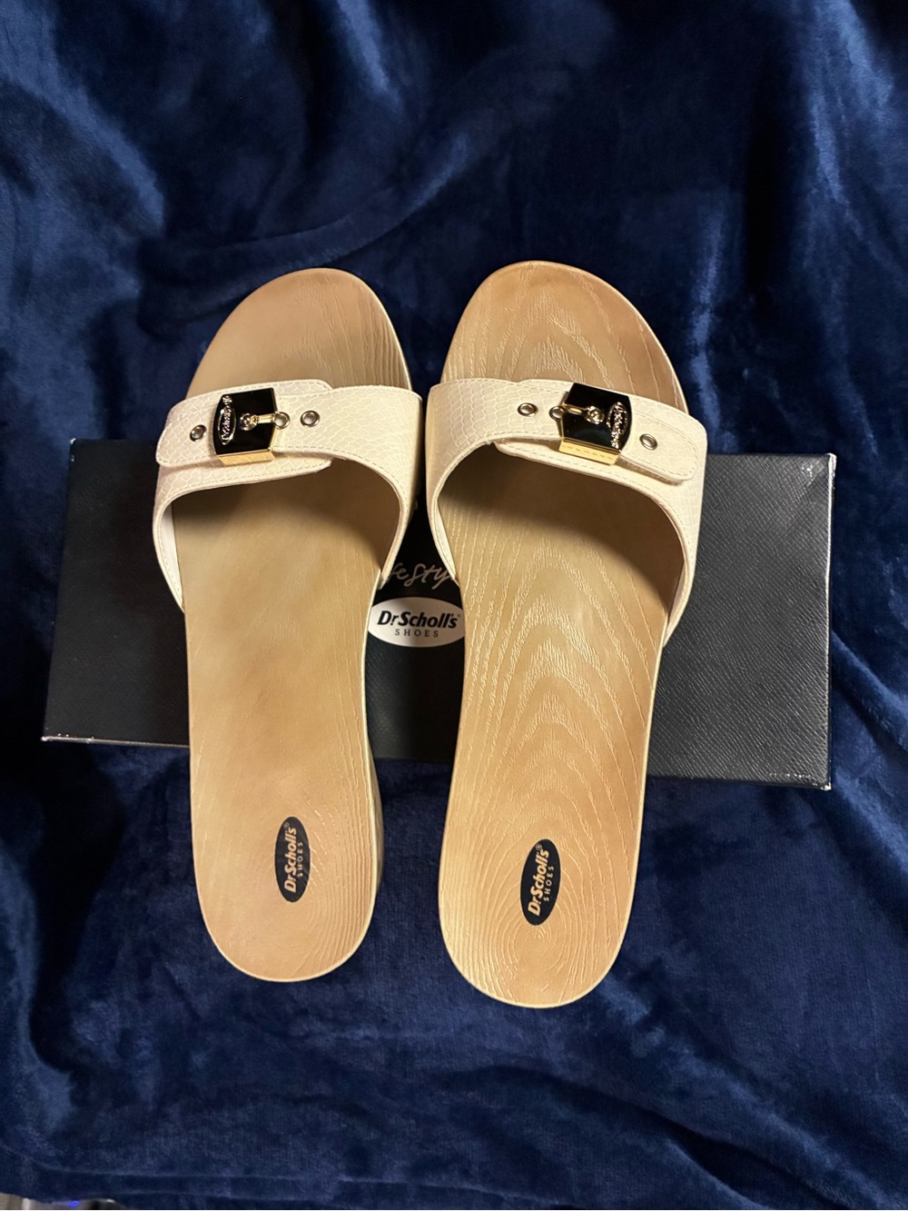 Classic Cream Slide Sandals with Gold Buckle
